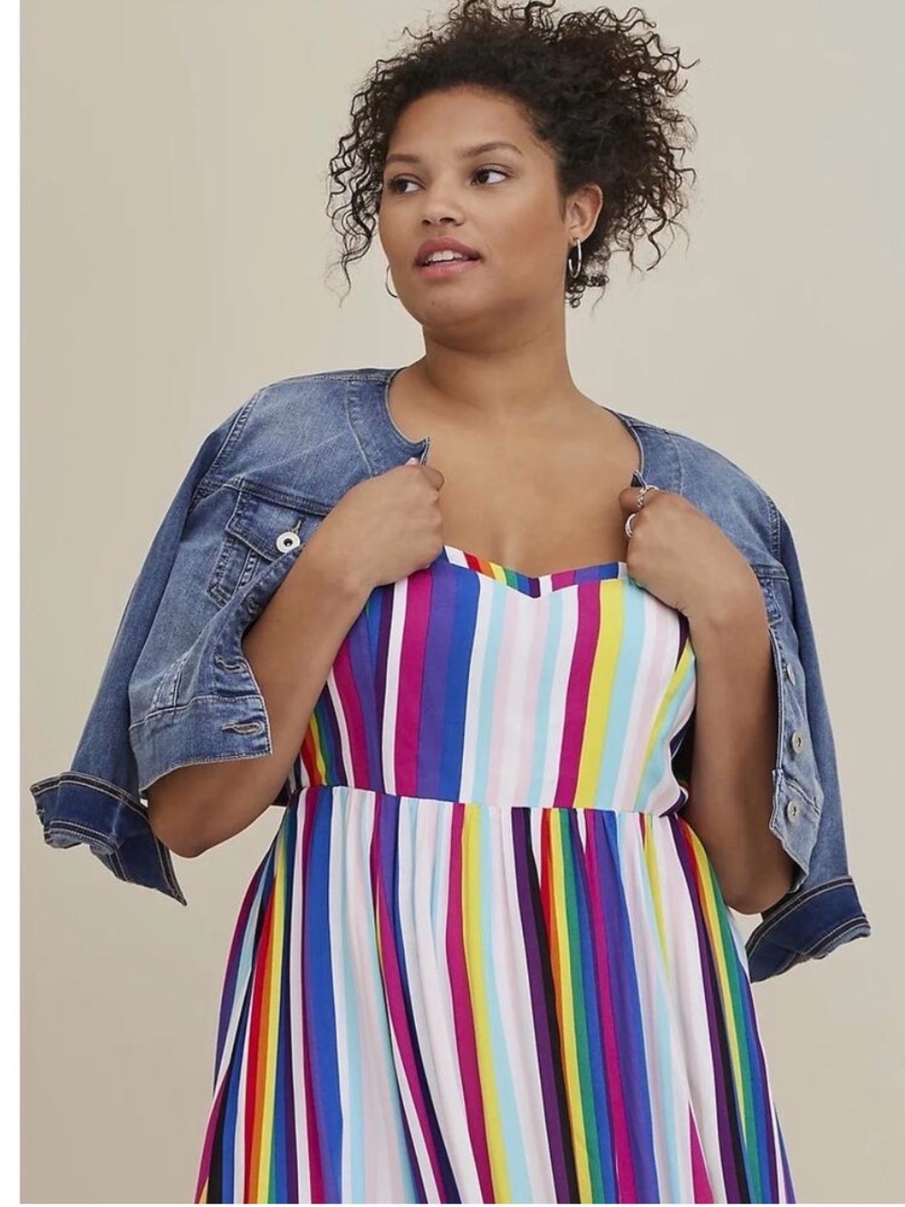 Torrid Rainbow Stripe Challis Skater Midi Dress Plus Size 4X Colorful Pride - Picture 2 of 8